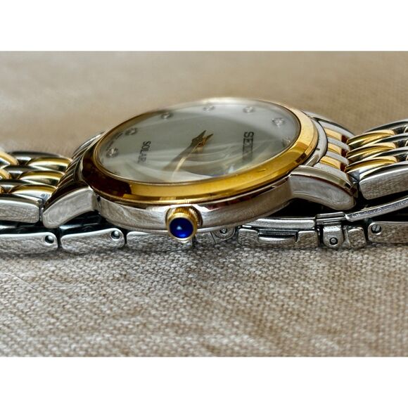 Seiko Solar Diamond two-tone mother-of-pearl women's watch, SUP398 - Picture 7 of 9